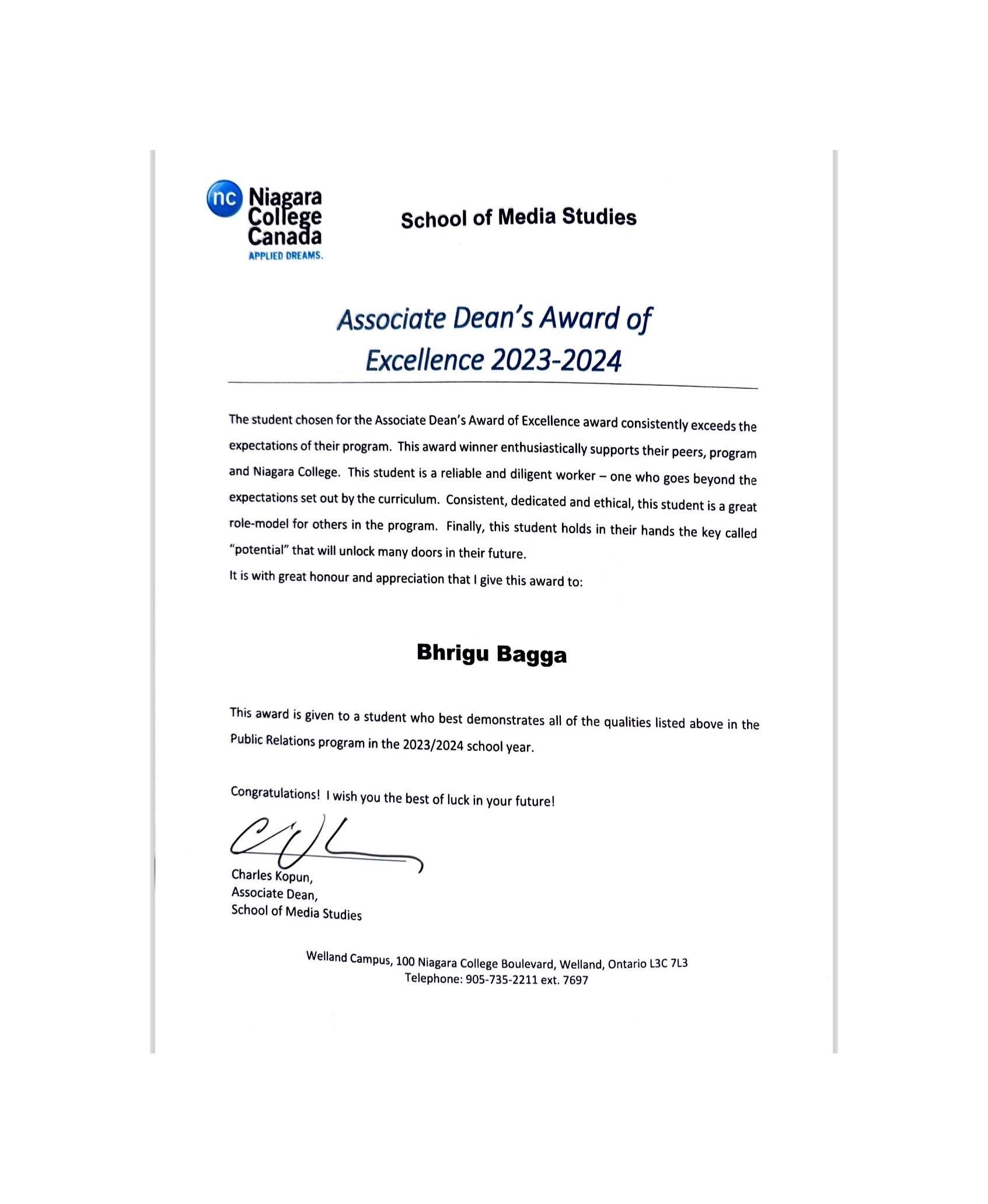 Dean Award
